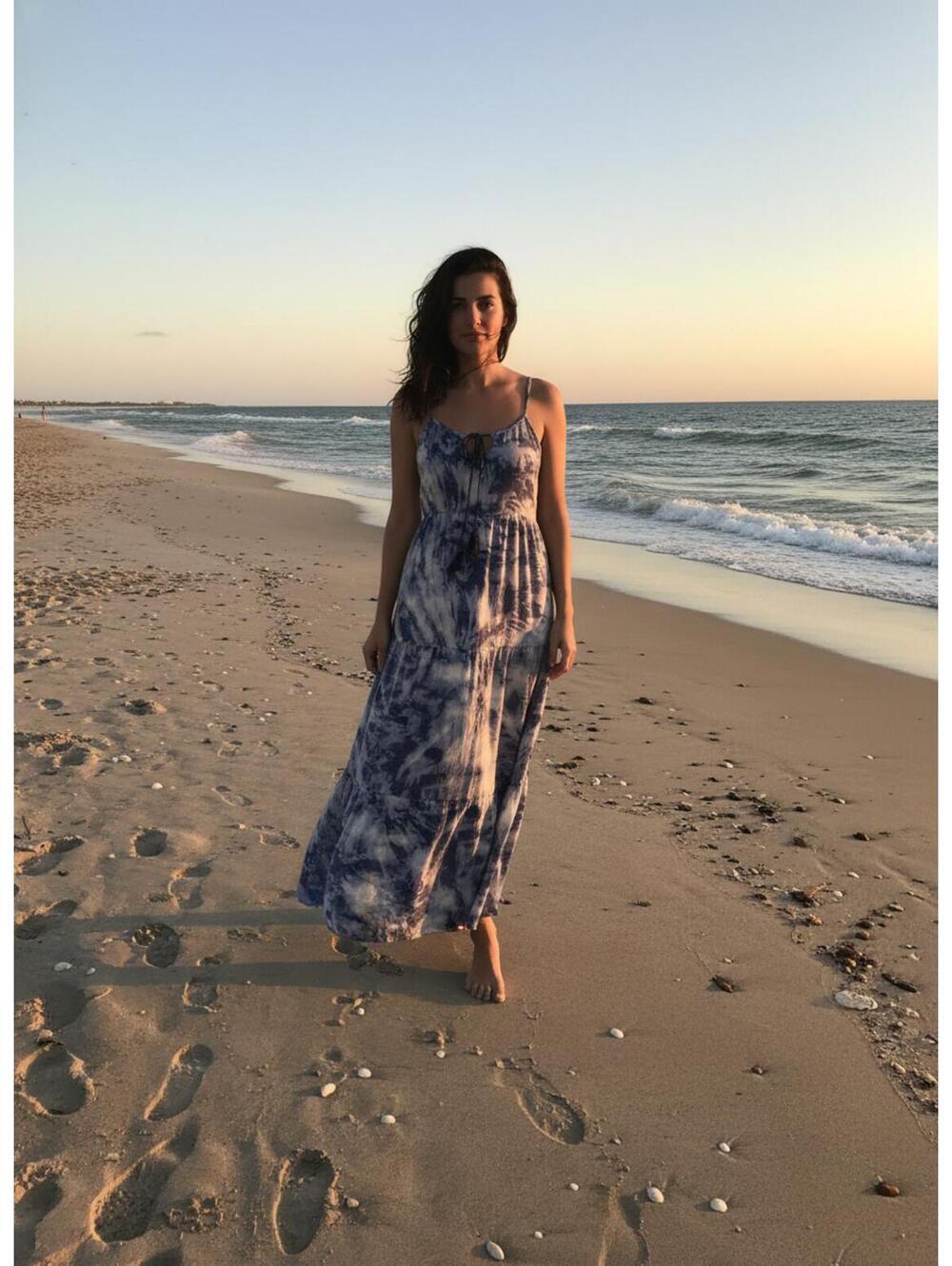 Beautiful Tiered Indigo Wash Maxi Dress Summer VacationSize XL